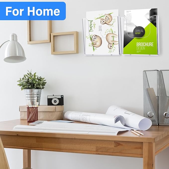 Ripeng 12 Pack Brochure Holder Wall Mount 6 x 9 Inch Clear Flyer Holder Magazine Pamphlet Display Stand Acrylic Wall Organizer Plastic Wall File Holder for Literature Mail Paper Document Rack Display