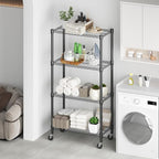 Himimi 72" H Wire Shelving Unit Storage, Metal Storage Shelves with Wheels, Heavy Duty Shelves with 4-Tier Adjustable Layer Rack Strong Steel for Kitchen Pantry Basement, 14" D×30" W×72" H, Black