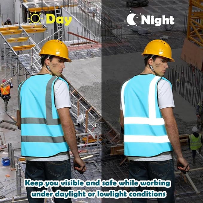 Safety Vest Custom Logo Class2 High Visibility Reflective Vest with 5 Pockets Construction Security Work Vest ANSI/ISEA Standards（Blue，3XL ）