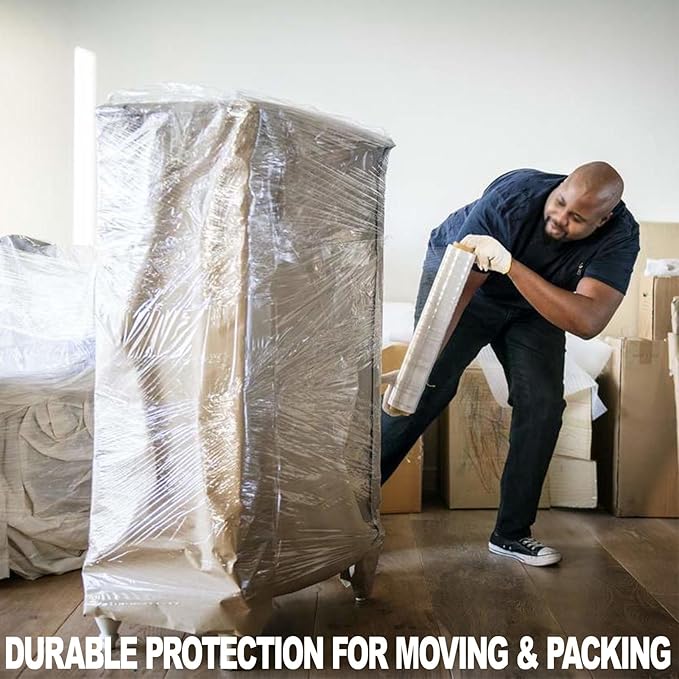 Stretch Wrap Film, 15" x 1000Ft Shrink Wrap Roll with Handles,60 Gauge Stretch Wrap Industrial Strength, Plastic Wrap for Pallet Wrapping Shipping Moving and Surface Protection (2 Pack-15"-60 Gauge)