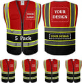 5 Pack Custom Safety Vest Customized Logo Mesh Vest Class 2 High Visibility Reflective Vest with Pockets Workwear（Red Black，XXL ）
