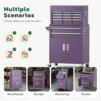Greenvelly 8-Drawer Rolling Tool Chest, Metal Tool Chest with Wheels, Tool Cabinet with Detachable Top Tool Box, Metal Tool Cart with Liner & Hooks for Garage, Workshop, Warehouse (Purple)