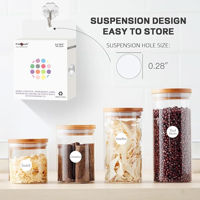 PARLAIM 1/2 Inch Round Adhesive Color-Code Dot Stickers,500 Stickers Inventory Dots Label in Dispenser Box,White Circle Coding Labels for Office Home(White)