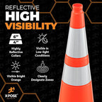 Xpose Safety 36 Inch Orange Traffic Cones with 6" & 4" Collars, 1-Pack - Multipurpose PVC Plastic Safety Cone for Parking, Soccer, Caution, Kids and Construction - DOT Approved