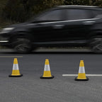 Fluorescent Orange/Green PVC Traffic Cones, Heavy Black Base Parking Lot Cone Structurally Stable Weatherproof Road Construction Safety Cones (8, Yellow, 12" Small)
