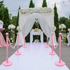 Ferraycle 6 Pcs Stainless Steel Stanchions Post Queue 38 Inch, 5 ft Velvet Rope Carpet Ropes and Pole, Control Barriers for Wedding Birthday Party Decoration Sand Injection Hollow Base Set (Pink)