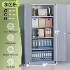 Crownland 72" Metal Storage Cabinet, Lockable Garage Storage Cabinets, High Office Cabinet with Adjustable Shelves for Garage, Home Office, Pantry, File(Cement Grey)