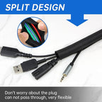 Split Braided Cable Sleeve，Flexible Wire Loom Tubing, Automotive Cord Protector Pet Proof, Cable Management for Computer TV Electric Wires Harness 16ft (Black, 5mm（3/16")