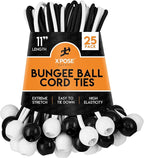 Xpose Safety Bungee Ball Cords 11" 25 Pack Heavy Duty Assorted Colors Black and White Stretch Rope with Ball Ties for Canopies, Tarps, Walls, Cable Organization