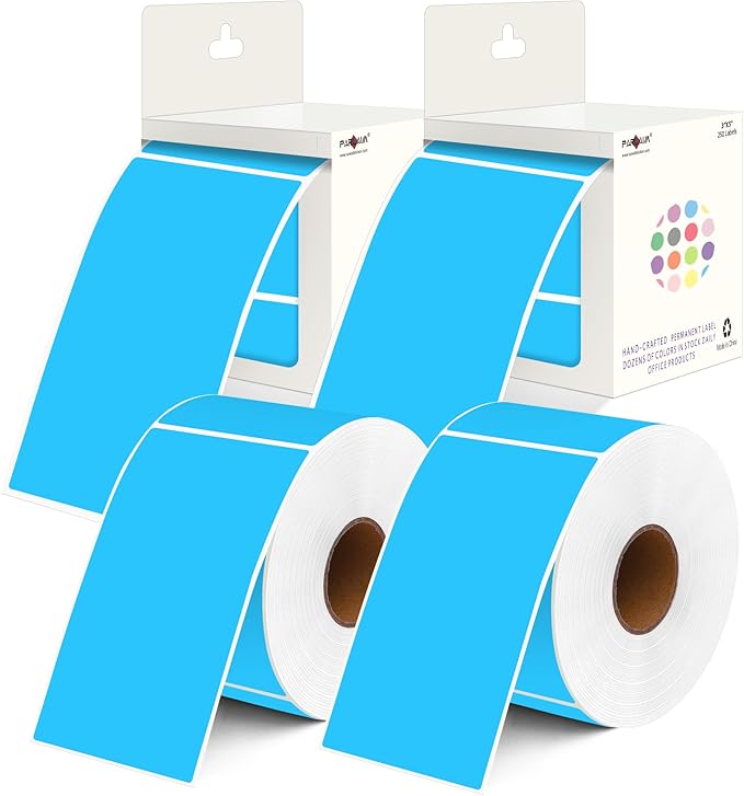 PARLAIM 3x5 inch Rectangle Color Code Stickers, 1000PCS 4 Rolls Square Adhesive Inventory Label, Sky-Blue