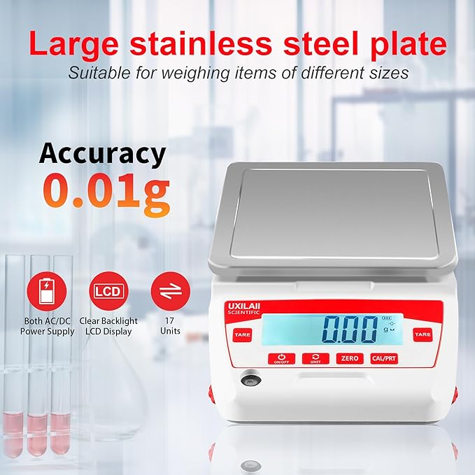 Lab Scale 2200g x 0.01g High Precision Electronic Analytical Balance 0.01g Accuracy Laboratory Balance Digtal Scale Gram Scale Jewelry Scale with 500g Calibration Weight