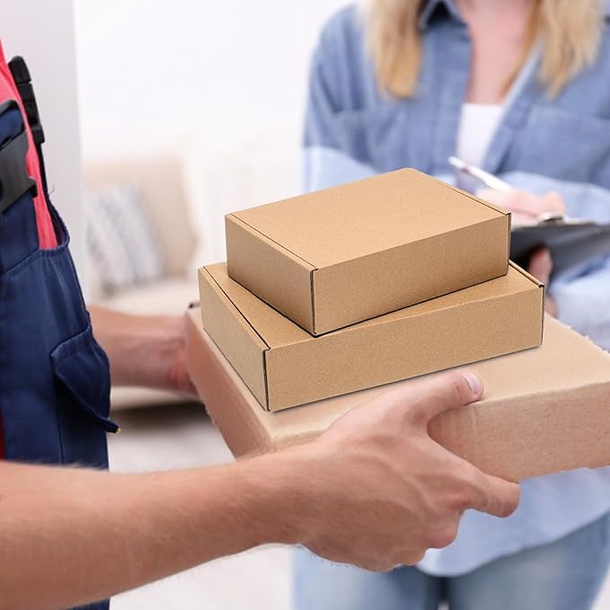 8x8x4" Shipping Boxes 25 Pack Mail Box Brown Corrugated Cardboard Mailing Boxes for Small Business, Kraft Medium Literature Mailer Packaging Supplies