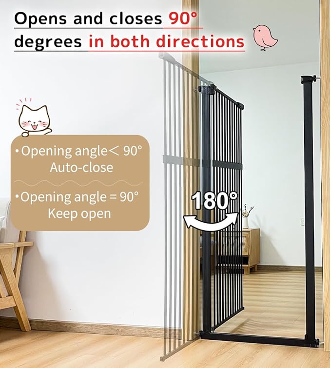 Lumizone Extra Tall Pet Gate 55.12" High Pressure Mounted 59.25"-63.38" Extra Wide (9 Sizes) 1.37" Gap for Cat Dog Stairs Doorway Hallway No Drilling Auto-Close (59.25"-63.38" W, Black)