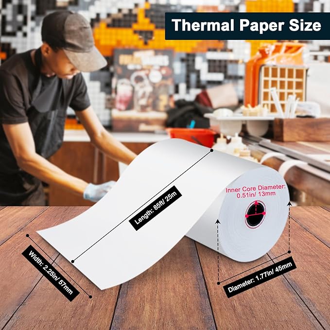 (200 Rolls) 2 1/4 x 85 Thermal Paper Rolls- Credit Card Receipt Paper - BPA-Free, Compatible with Clover Flex, Square Terminal and More