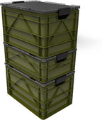 SIDIO Crate Pro Pack - 2 Full-Size & 1 Half-Size Heavy Duty Stackable Storage Bins, Totes and Containers with Lids and Dividers - Durable Plastic Organizer for Home, Office, Garage, and Outdoor Use