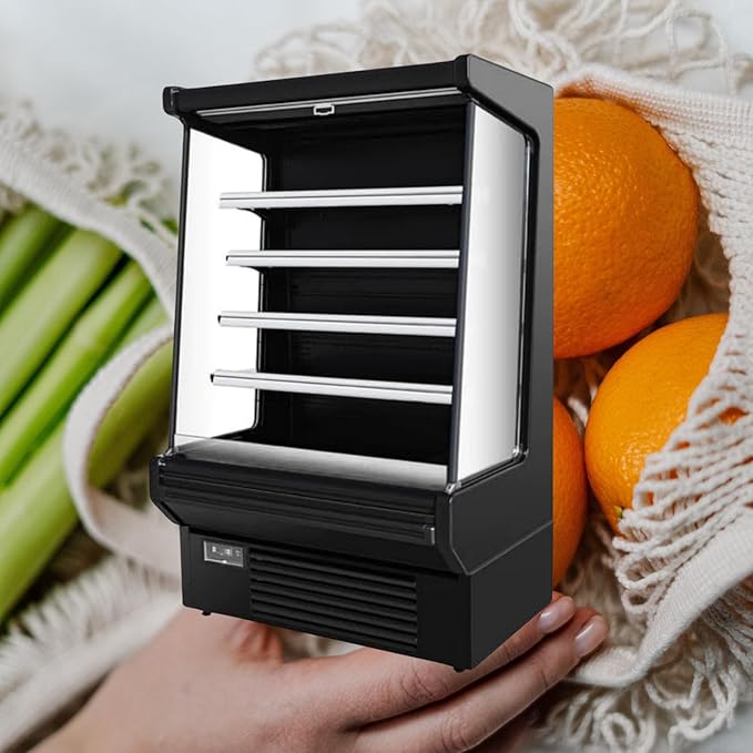 52" Display Refrigerators Open Air Food Refrigerated Display Case for Commercial Bakery Pastry Refrigerated Upright Display Cooler Case for Stores, Supermarkets, Bar, Shops, 36~41℉, Black