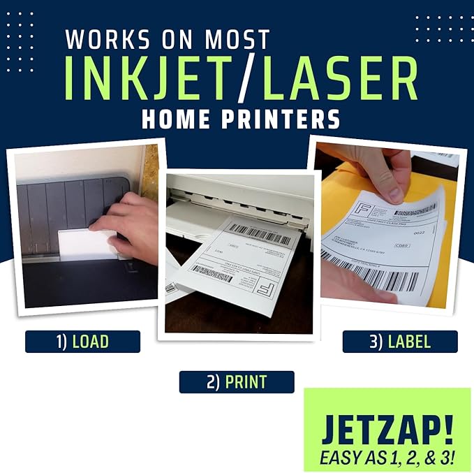 JETZAP Pre-Cut 4x6 Shipping Labels | Work on Most Inkjet and Laser Printers | Just Load & Print | USPS UPS FedEx for Home Printers | 300 Pack