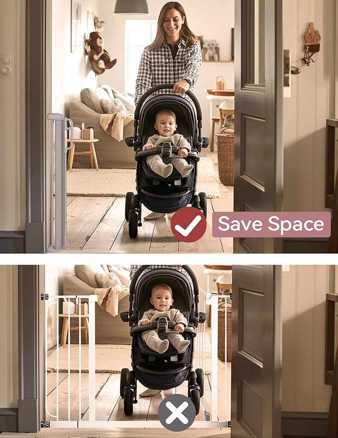 Retractable Baby Gate, Momcozy Extra Wide Mesh Baby Gates for Stairs, 33" Tall, Extends to 71" Wide, Pet Dog Gate for Doorways, Stairs, Hallways, Indoor/Outdoor