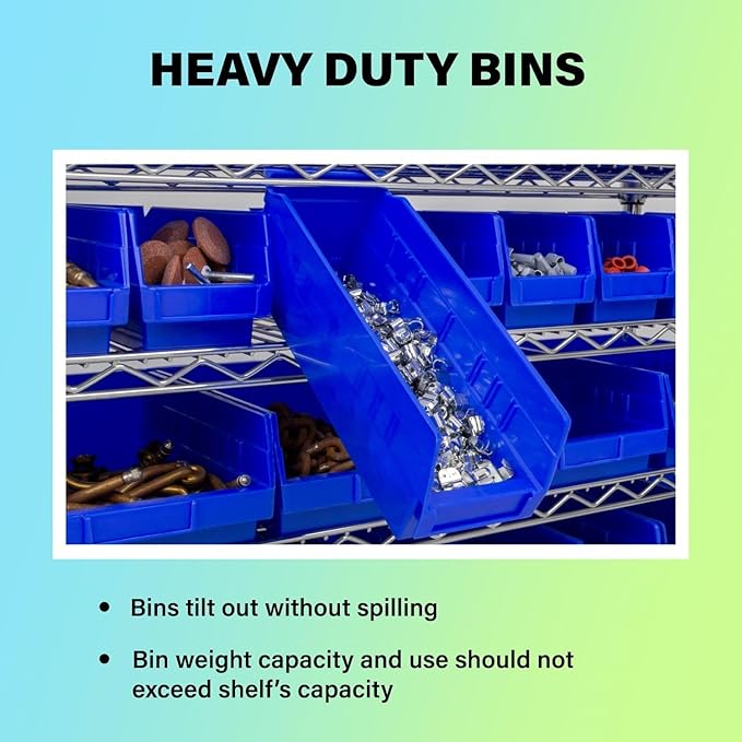 Akro-Mils 30164 Plastic Shelf Bins, Heavy Duty Storage Bins for Garage, Closet, and Drawer Organization, 24-Inch x 6-1/2-Inch x 4-Inch, Green, 6-Pack