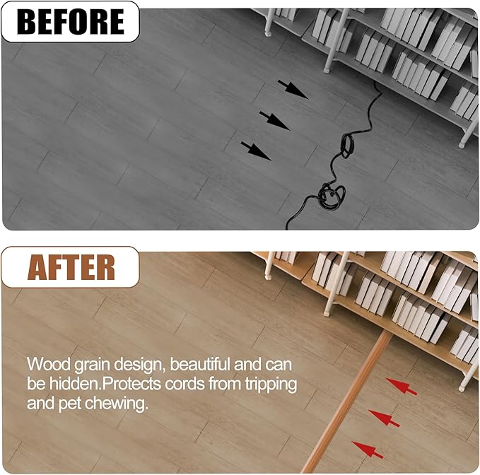 MYFAMIREA 10FT Floor Cord Cover for Wire Self Adhesive Cable Cavity Management PVC Extension Cord Hider Power Floor Wire Protector Cover Prevent Cable Trip for Office Home Outdoor (Brown Wood, 1.18'')