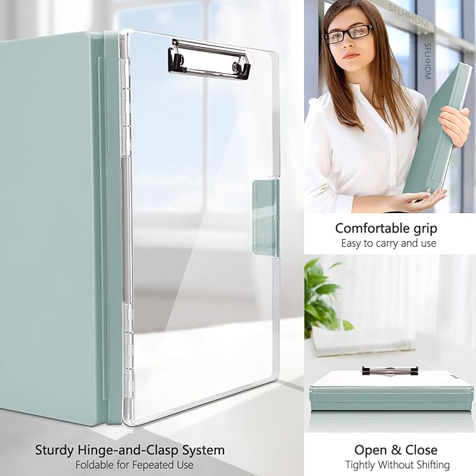 Clipboard with Storage,Heavy Duty Clip Boards 8.5x11 with 2 Storage Case,Clear Visible Top Panel Storage Clipboards,Side Open Clip Boards,Nursing Clipboard Folder Case for Office Supplies-Dark Green
