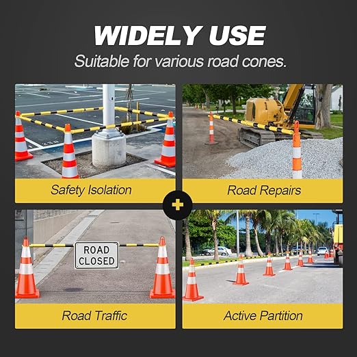 RoadHero 10 Pack 4 FT to 6.9 FT Retractable Cone Bar, Expandable Traffic Cone Bars for Parking Lots, Extendable Barricade for Road Construction, Black and Yellow, Cone Not Included