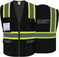 Security Vest for Security Guard, Hi Vis Mesh Vest with Pockets, High Visibility Safety Vest with Reflective Strips, ANSI Compliant, Black, M