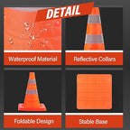 RoadHero 18 Inch 20 Pack Collapsible Traffic Safety Cones, Multi Purpose Pop-up Cones with Reflective Collar for Road Safety, Orange Cones for Driving Training, Parking Lots