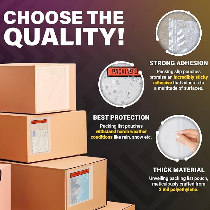 ABC Packing List Enclosed Pouches 4 x 5 Inch. 1000 Pack Clear, Red & Black 2 Mil Polyethylene Slip Envelope Pouches. Self Seal List Envelopes. Packing List Invoice Enclosed Envelopes