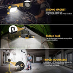 Rechargeable Magnetic Work Light, 40W Portable LED Flood Light Battery Powered, Waterproof Work Lights Cordless Job Site Lighting 180° Rotate for Outdoor Camping Garage Mechanics, Gifts for Men