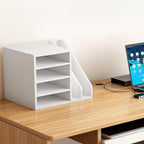Wood Desk Organizer File Holder, Wooden Mail Organizer Countertop with Adjustable Compartments, Desktop File Organizer Paper Sorter for Home, Office and School, Envelope Organizer, White