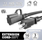 HUANCHAIN Indoor Outdoor Black Extension Cord 20 ft Waterproof, 16/3 Gauge Flexible Cold-Resistant Appliance Extension Cord Outside, 13A 1625W 16AWG SJTW, 3 Prong Electric Cable, ETL