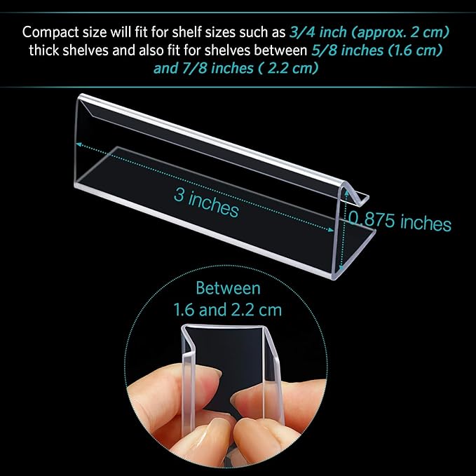 Outus Plastic Label Holder Wire Shelf Label Holder 3 x 0.875 Inches Pockets Shelf Price Tag Holders for Supermarket Library Kitchen Bookshelf Storage Bins(50 Pieces)