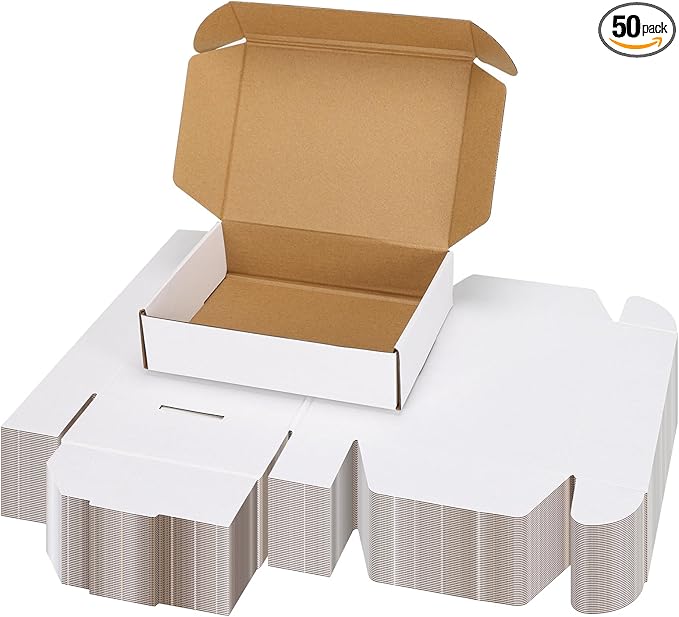 PHAREGE 8x6x2 Inch Shipping Boxes 50 Pack White, Tab Lock Tuck Top Mailer Boxes for Packaging Small Business, Cardboard Gift Boxes for Wrapping Mailing Present