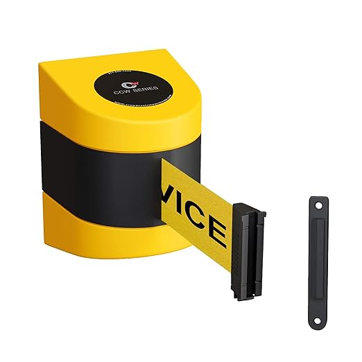 Crowd Control Warehouse - CCW Series WMB-220 Fixed Wall Mount Retractable Belt Barrier - 15 Foot, Yellow"Out of Service" Black Letters Belt with Yellow ABS Case