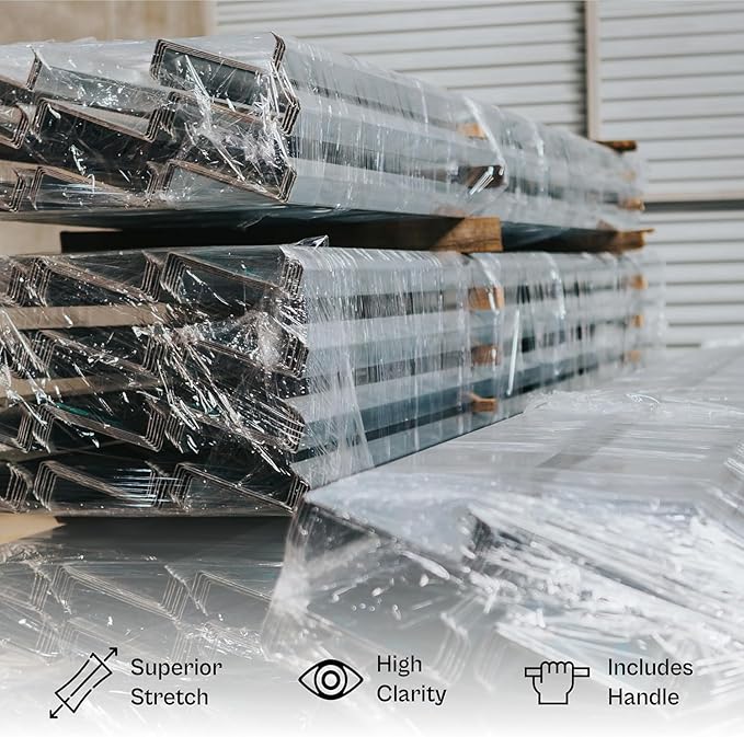 PSBM 12 Rolls 4 Inch x 1000 Feet 80 Gauge Mini Stretch Film/Wrap with Plastic Handle, Heavy Duty Industrial Strength Clear Shrink Plastic Wrap for Moving, Packing, Shipping, Bundling & Storage
