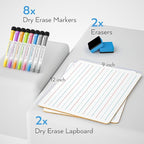 Nicpro Dry Erase Lap Board 9 x 12 inches 2 Pack Ruled Kid Double Sided Blank & Lined Small Lapboard with 8 Pens, 2 Eraser, Learning Mini Whiteboard Portable for Student and Classroom Use