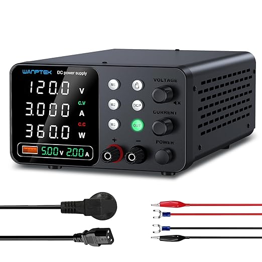 DC Power Supply Variable, 120V 3A Adjustable Switching Regulated Bench Power Supplies with Memory Preset/Locking Key/OCP Protection/Output/USB Fast Charging /4-Digit LED Display