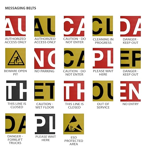 CCW Series WBB-200 Set of 2 Outdoor Safety Rubber Base Stanchion Retractable Belt Barriers - Easy to Assemble (11 Foot Belt, Yellow with"Danger - Forklift Trucks" Black Letters Belt with Black Post)