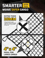 Cargo Net for Pickup Truck Bed - Stretchable 4' x 6' to 8' x 12' with 4" x 4" Mesh, Heavy Duty 10mm Cord Bungee Bed Netting with 12 Metal Carabiners - Ideal for ATV, SUV, UTV and Truck