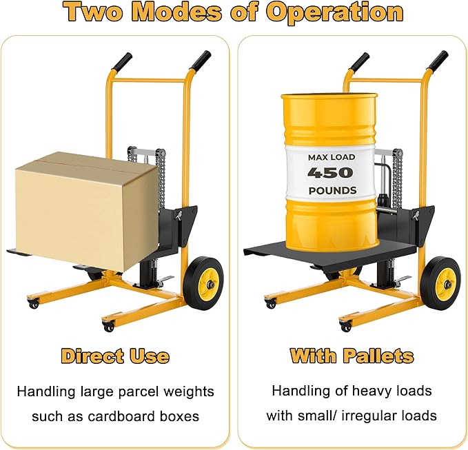 Foldable Hydraulic Lift Dolly, 450LBS 36" Pallet Stacker, 2-in-1 Hand Truck & Flatbed Cart, Adjustable Forks, 10" Rubber Wheels, Foot Pump, for Warehouse Garage Workshop