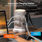 Surge Protector Power Strip Tower with 5 USB Ports and Night Light, 10FT Extension Cord with 12 AC Multiple Outlets, PASSUS Power Tower, Overload Protection for Home Office Dorm Room (2PC-White+Black)