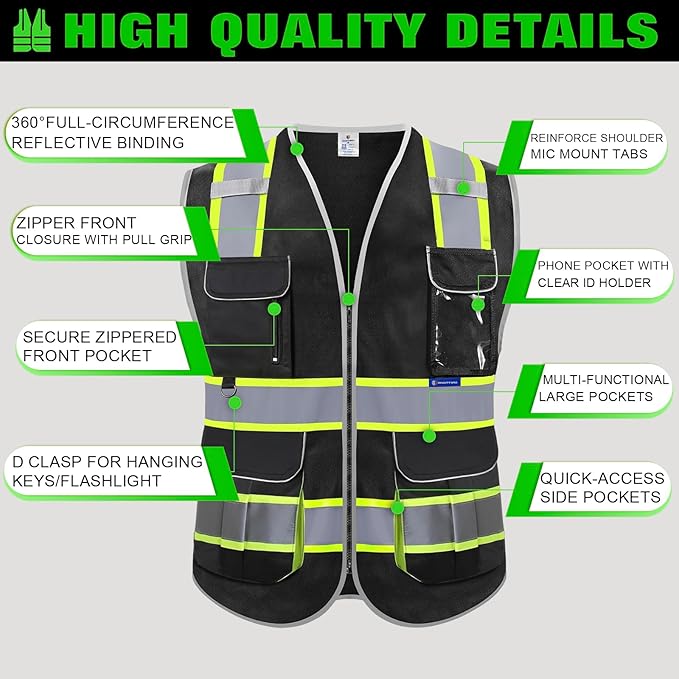 BeautyWill Custom Logo Safety Vest Class2 High Visibility Reflective Vest Breathable Construction Vest