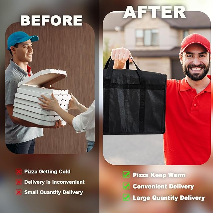 Maxcheck 4 Pcs Insulated Pizza Delivery Bag 20 x 20 x 14 Inch Pizza Warmer Bag Carrier Reusable Insulated Cooler Boxes Winter Food Delivery Carrier for Personal and Professional Use (Black)