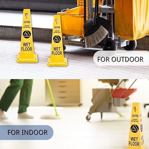 BESEA Caution Wet Floor Signs 8 Pack Heavy Duty Caution Cones to Avoid Slipping When Wet Sign, Yellow 4 Sides Bilingual Printing Avoid Fall Slip Accident for Indoors and Outdoors