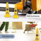 BESEA Caution Wet Floor Signs 4Pack Heavy Duty Caution Cones to Avoid Slipping When Wet Sign, Yellow 4 Sides Bilingual Printing Avoid Fall Slip Accident for Indoors&Outdoors