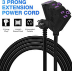 Outdoor Extension Cord 100 FT with 3 Outlets, 3 Prong 90 Degree Angled Plug, 12/3 Heavy Duty 12 Gauge Power Cable, 12AWG, SJTW, 15A, 125V, 1875W, ETL Listed, Black Wire, with Free Carrying Strap+Ties