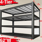 62" Wide Heavy Duty Garage Shelving Units, 4-Tier Deep Storage Shelves,Black Metal Garage Shelves,Steel Shelf,Large Storage Rack,Industrial Shelving for Shop, 62" W x 27" D x 62" H