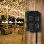 TiFFCOFiO Outdoor Power Strip Waterproof, 24 Hour Mechanical Timer, 6 ft Extension Cord, 6 Grounded Outlets for Outdoor Lights, ETL Listed (6 FT)