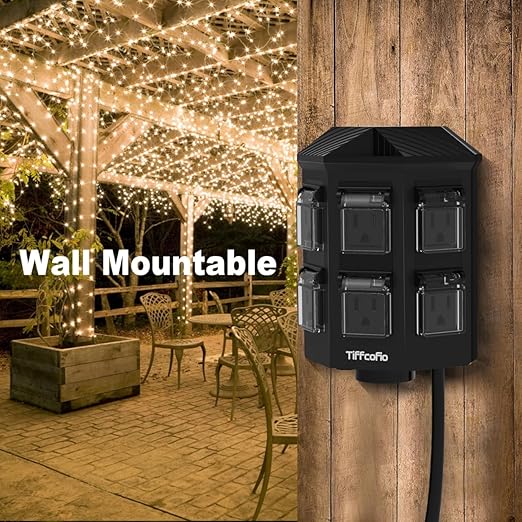 TiFFCOFiO Outdoor Power Strip Waterproof, 24 Hour Mechanical Timer, 6 ft Extension Cord, 6 Grounded Outlets for Outdoor Lights, ETL Listed (6 FT)